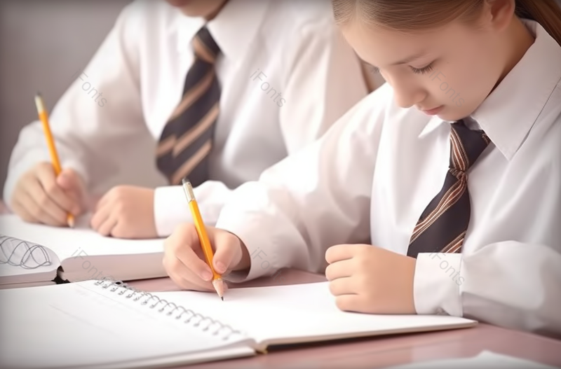 实拍穿白色校服两个中学女生学习写字照片,高清,摄影图,摄影图片,图片大全,摄影图免费下载